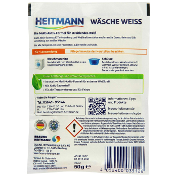 Heitmann Wäsche Weiß 50g - ohne Chlor für strahlendes Weiss