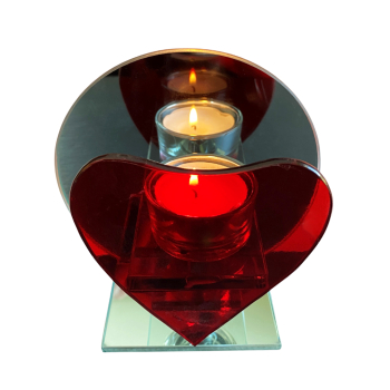Davartis - Kerzenhalter "Love" - Glas, rotes Herz, Spiegel
