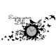 Perleberg Wandtattoo mit Uhr Vögel, Schmetterlinge, Blumen und Quarzuhr, 59 x 29 cm, schwarz
