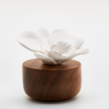 ANOQ - Duftstein Orchidée du Népal - Akazienholz, Keramikblume in Weiße, Schwarz und Grau