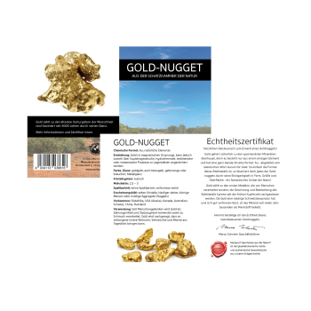 Goldnugget mit Zertifikatskarte in Pouch - ca. 2mm