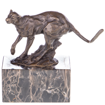 Art Deco Bronzefigur Panther auf braun-schwarzem...