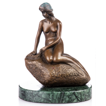 Art Deco Bronzefigur kleine Meerjungfrau auf Marmorsockel