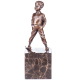 Art Deco Bronzefigur Junge mit Ski "The Boy Skier" auf Marmorsockel
