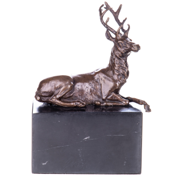 Art Deco Bronzefigur Hirsch auf schwarzem Marmorsockel