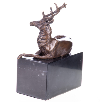 Art Deco Bronzefigur Hirsch auf schwarzem Marmorsockel