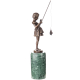 Art Deco Bronzefigur Mädchen mit Angel nach Ferdinand Preiss - auf Marmorsockel
