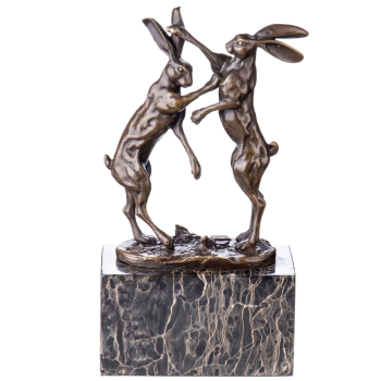 Art Deco Bronzefigur zwei kämpfende Hasen - auf...