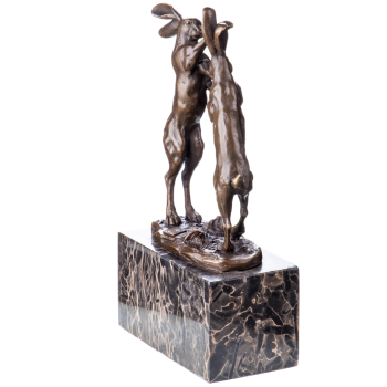 Art Deco Bronzefigur zwei kämpfende Hasen - auf Marmorsockel