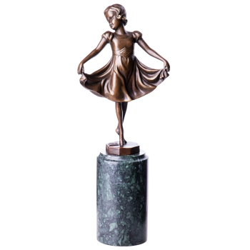 Art Deco Bronzefigur Ballerina Mädchen 1 nach Ferdinand Preiss - auf Marmorsockel