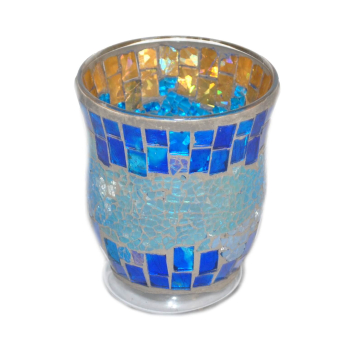 Davartis - Windlicht Glas Mosaik - blau / gold - 12 x 10cm