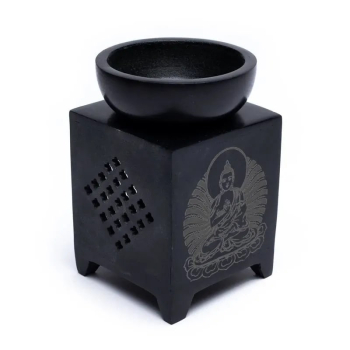Davartis - Duftlampe Buddha aus Speckstein 11cm - schwarz